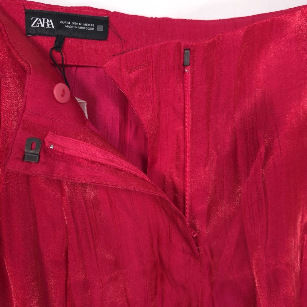 NWOT ZARA Women's Trouser Pants XL Wide Leg Wrinkle Flare Satin Pink 8764/509 - Picture 11 of 12